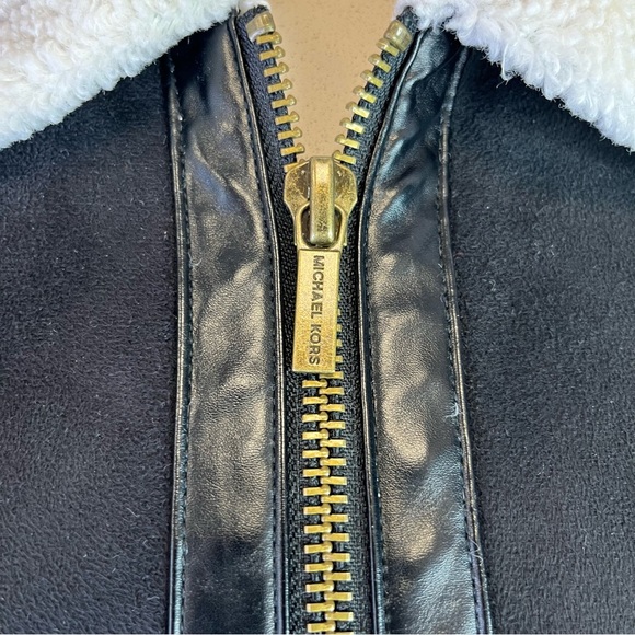 NWOT Michael Michael Kors Black/Bone Aviator Jacket Faux Suede Sherpa Size XS - Picture 8 of 11
